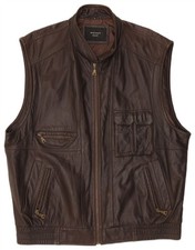 David Moore Mens Classic Leather Gilet EU 56 3XL Brown Leather BR23