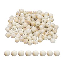 100Pcs 8mm Round Ceramic Porcelain Beads, Beige