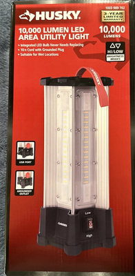 #ad Husky Utility LED Work Light 10000 Lumen with Grounded Outlet USB Port Portable $77.77