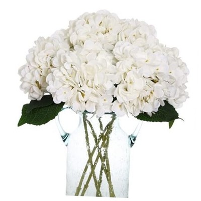  6pcs Faux Hydrangeas Fake Flowers Artificial Silk Hydrangea Flower With White