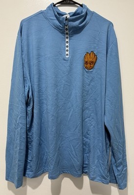 Baby Groot Marvel Quarter Zip Pullover Long Sleeve Shirt Blue XL Lightweight