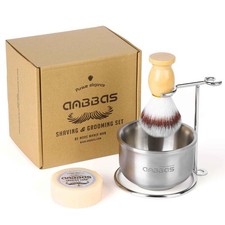 Anbbas Faux Badger Shaving Brush,Stainless Steel Razor and Brown