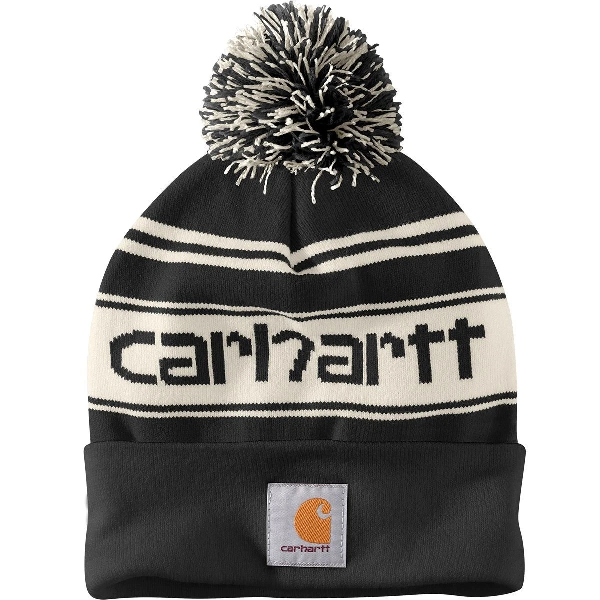 Carhartt Men's Black Knit PomPom Cuffed Logo Beanie