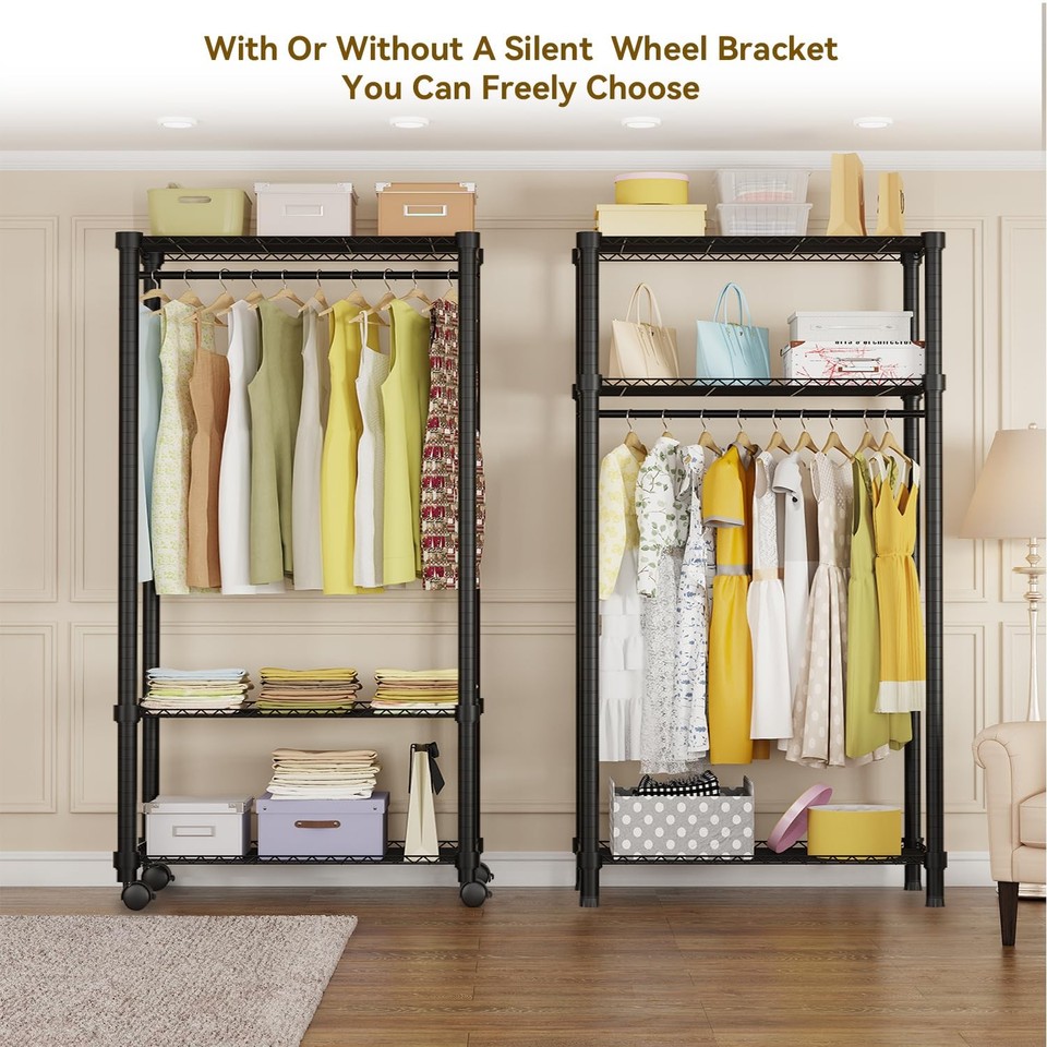 Heavy Duty Rolling Garment Rack 3 Tiers Adjustable Wire Shelving ...