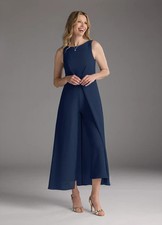 Azazie Anitta Dark Navy Jumpsuit/Pantsuit Pleated Stretch Crepe Dress Sz 4 NWT