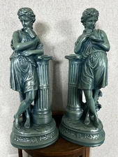 Vintage Jaru Greek Goddess Chalkware Pair. 15 Inches Tall