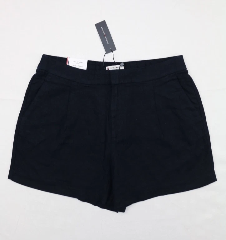 Tommy Hilfiger Womensa Linen Blend Shorts Dersert Blue M Elastic Waist Pleated