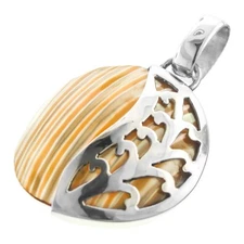 925 Sterling Silver Gold Mother Of Pearl Turbo Shell Sterling Pendant, 1 1/4"