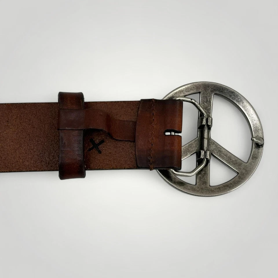 Cinturón Brighton Para Hombres 40 Marrón Floral Tachonado Signo de la Paz Hebilla Cuero B21094 Foto 3 de 4