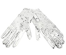 Sequin Fabric Gloves Silver/White Adult-Unisex, one size 