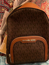 Michael Kors Jaycee XS Brown Monogram Canvas/Leather Backpack Zip Gold Hardware