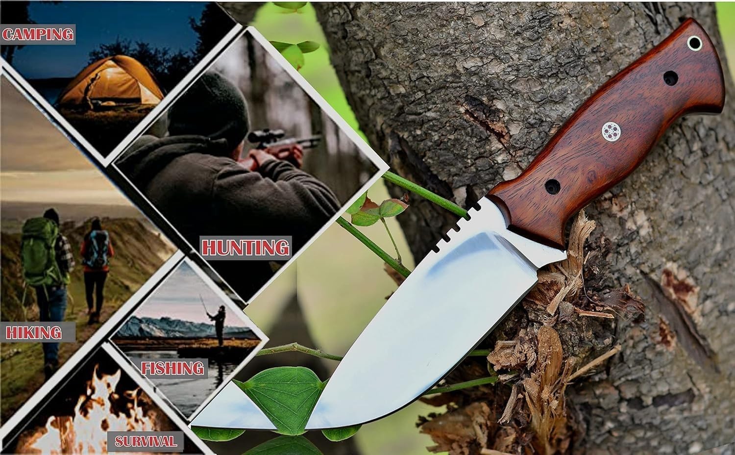 Fixed Blade Tracker Knife - 9 Inches Stainless Steel Razor Sharp Blade ...