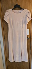 Calvin Klein Tulip Sleeve Scuba Sheath Dress Pink Midi Gold Zip NWT