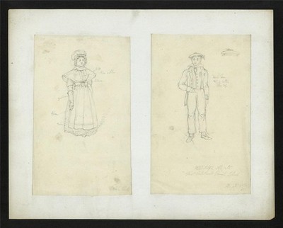 Frederick William Fairholt Zeichnungen walisische & Aldgate Pfarrei Schuluniform Studie