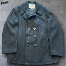 US Navy Pea Coat Mens 52 Black Wool Double Breasted Made in USA Anchor Buttons