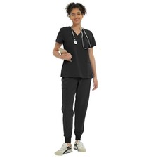 's Scrub Set - V-Neck Top  Jogger Pants, 8 Pockets, Ultra-Soft  4-Way Stret...