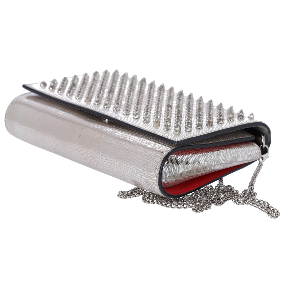 Christian Louboutin Paloma Clutch Chain Crossbody Bag Silver Leather Studded - Image 4 of 4