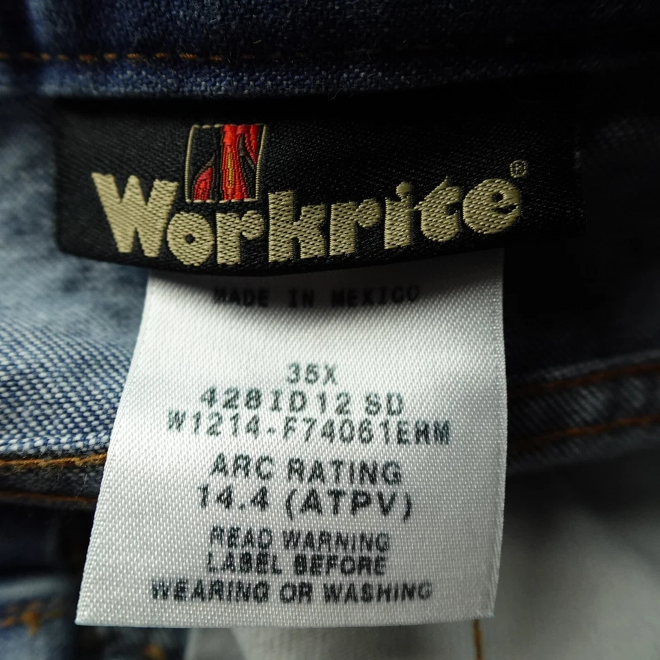 Workrite FR Jeans Mens 35X31 Blue Denim Construction Workwear Flame Retardant - Image 3 of 4