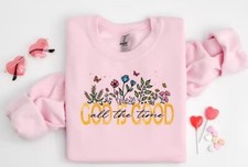 God is good all the time, light pink Gildan Crewneck Sweatshirt, floral, flowers