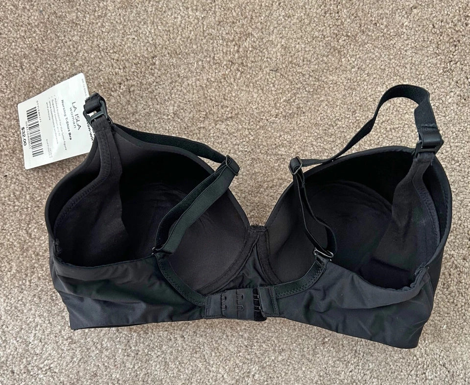 NWT! La Isla Black Non-Wire Nursing T-Shirt Bra, Size 32D - Image 2 of 3