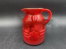 Small Red Le Creuset Maple Leaf Syrup pitcher 4”, 6 OZ