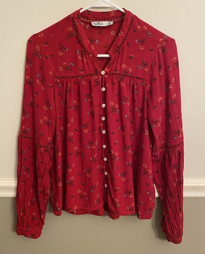 Hollister Red Floral Button Up Floral 
