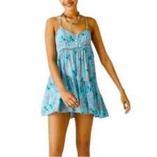 Urban Outfitters Georgia Tiered Mini Boho Floral Dress Blue Motif SZ Large NWOT