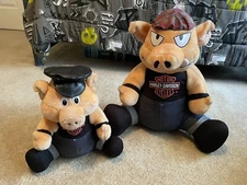 Vintage Harley Davidson Play By Play Biker Hog Pig Plush Stuffed Animals 20" 14"