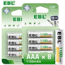 EBL 8 Packs Rechargeable AAA Batteries 1100mAh 1.2V Ni-MH Triple A Battery NiMH