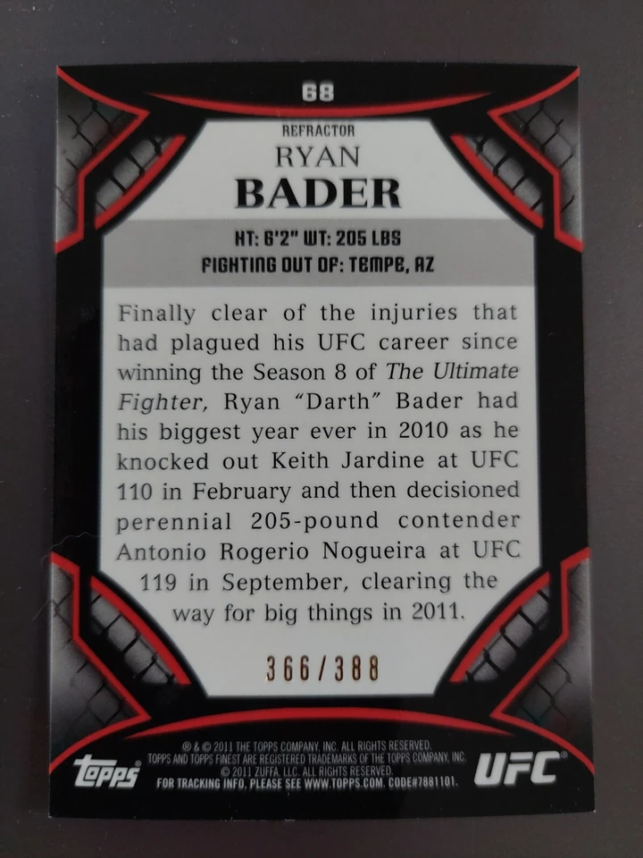 Ryan Bader #68 2011 Topps UFC Finest X-Refractor #366/388 - Image 2 of 2