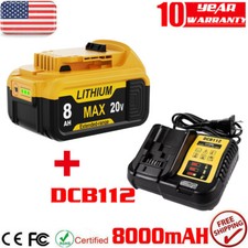 Pack 20V 8.0AH Battery  Charger For DeWalt 20 Volt Max Lithium DCB206-2 DCB205