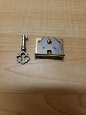Vintage Lock Half Mortise With Key For Box Lid Chest Drawer Door Brass and Steel