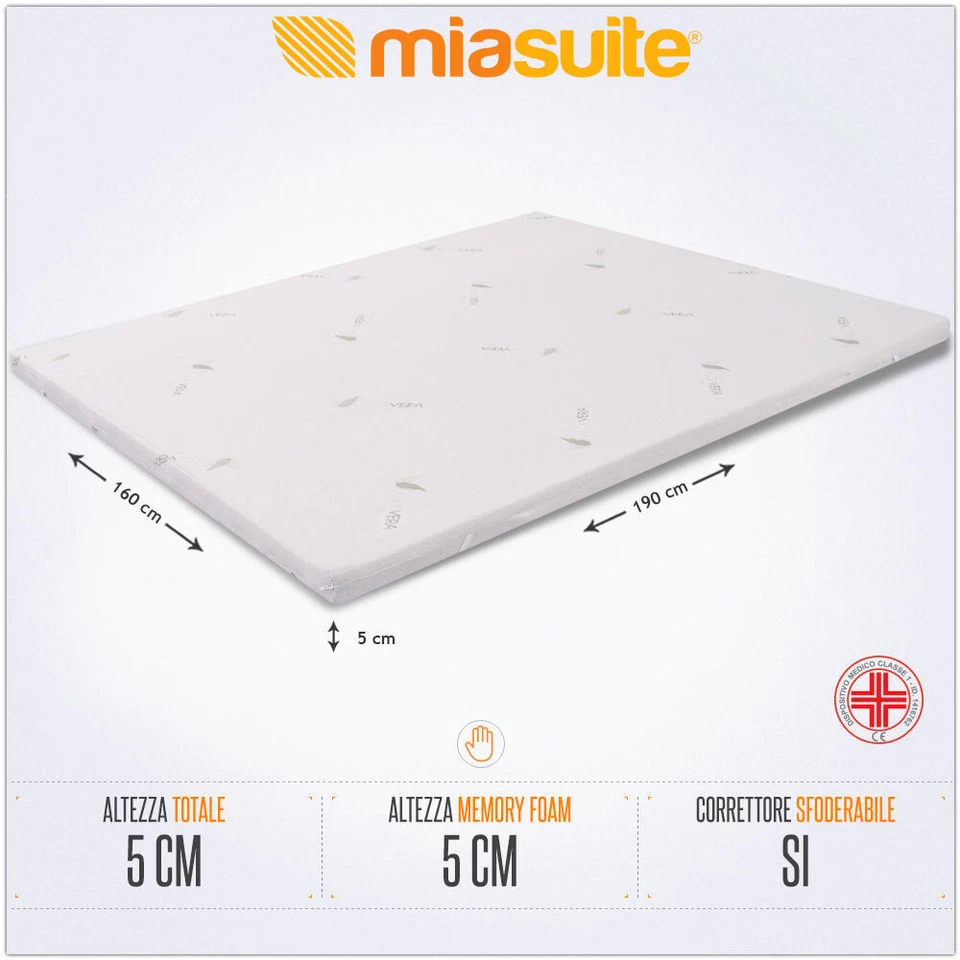 TOPPER CORRETTORE IN MEMORY E ALOE ZONE SOPRA MATERASSO MATRIMONIALE 160X190 H 5 - Immagine 2 di 4