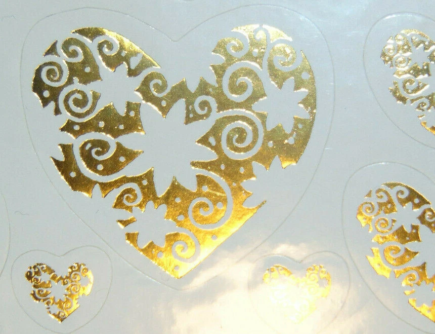 36 adesivos, folha metálica corações dourados (1 kg-2 folhas adesivas) scrapbooking - Imagem 2 de 3