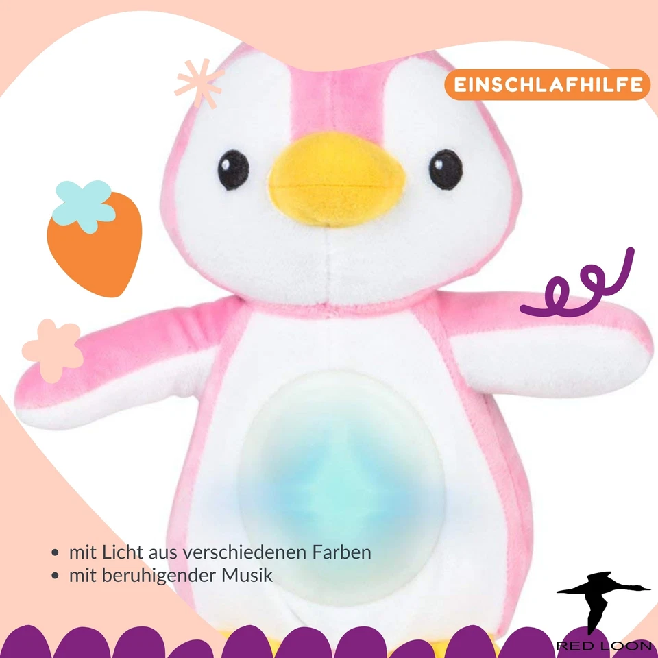 Pinguin Kuscheltier Einschlaftier Einschlafhilfe Nachtlicht Spieluhr Licht Musik