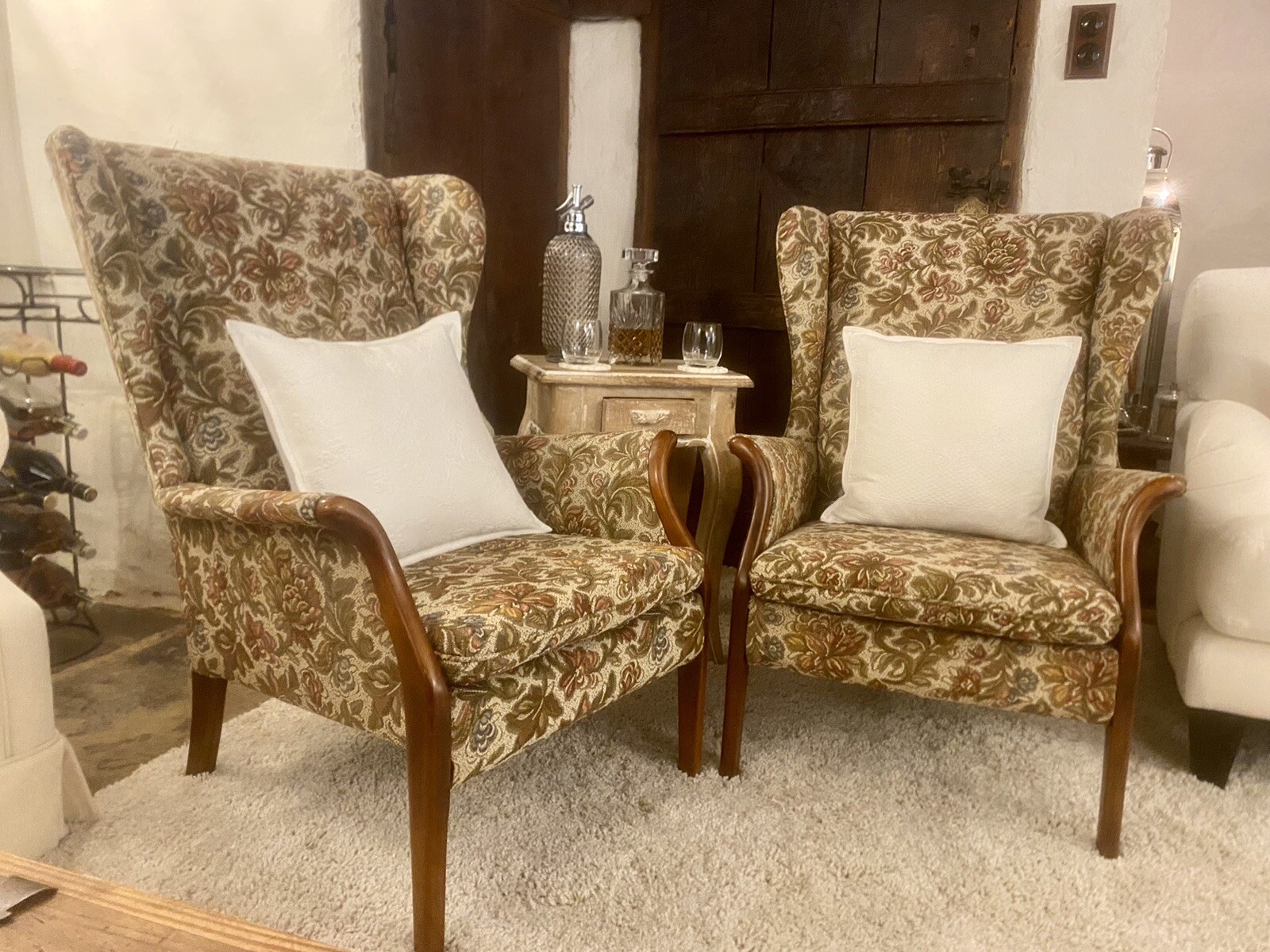 Pair of Vintage Parker Knoll PK750 Wingback chairs in original floral