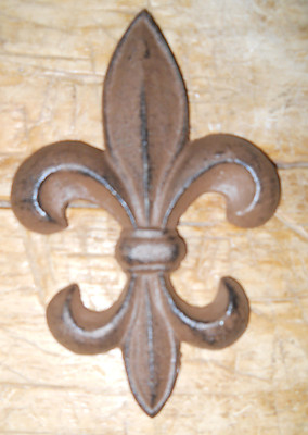 5 Cast Iron Antique Style Rustic Fleur De Lis Wall Decor BROWN Finish 7 INCH