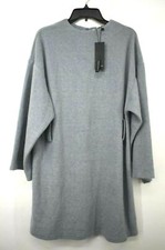 Lost Ink Women Long Sleeve Crew Neck Back Zip Drop Shoulder Sweater Dress M