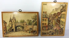 Quebec Mini Decoupage Wood Plaque Wall Hanging Decor Downtown Vintage Set of 2