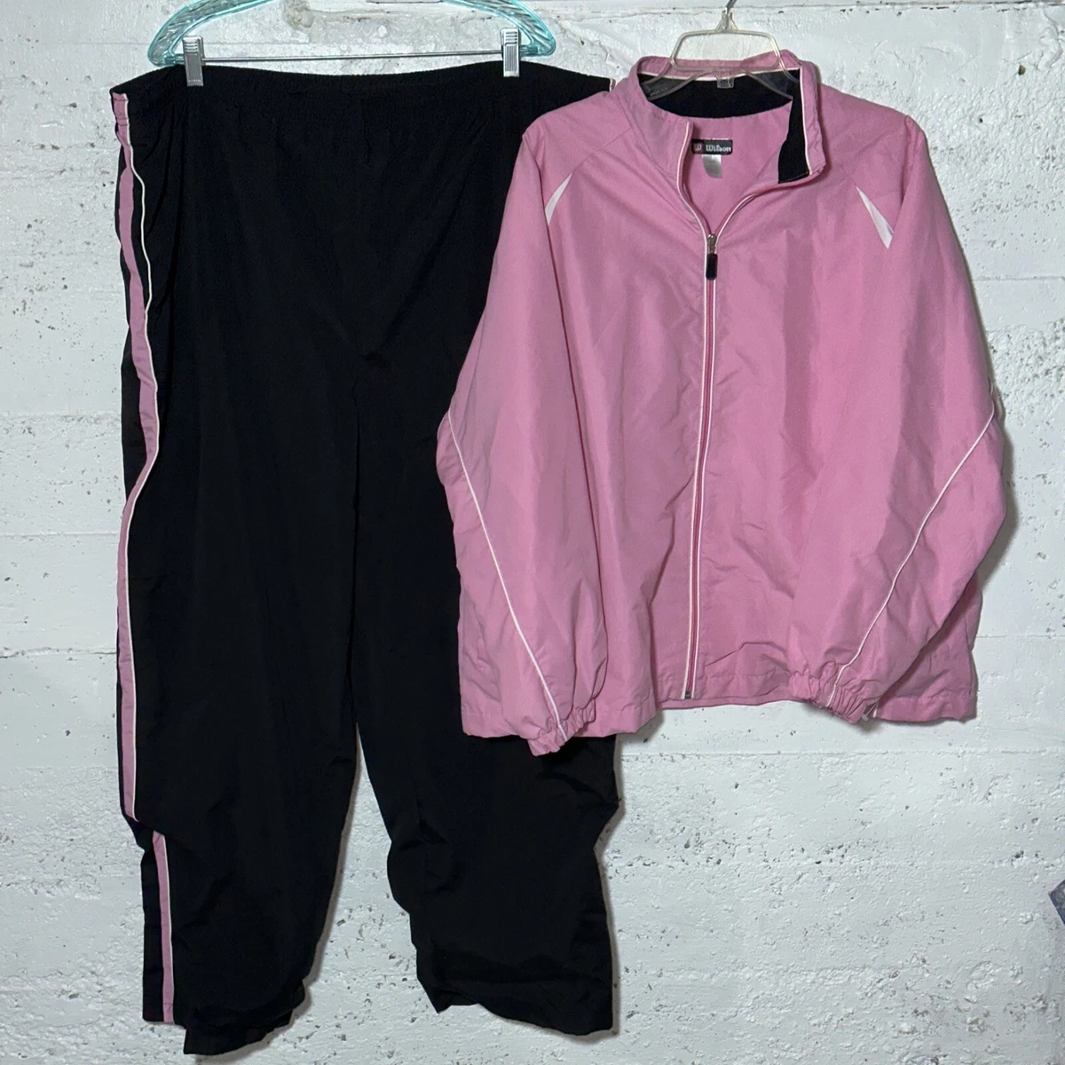 Vintage WILSON Polyester Track Suit Set Pink Black Women s Size 20