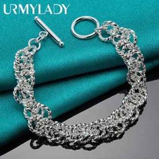 URMYLADY 925 Sterling Silver Charm Chain Bracelet For Women Fashion Jewelry