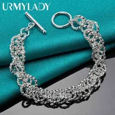 URMYLADY 925 Sterling Silver Charm Chain Bracelet For Women Fashion Jewelry