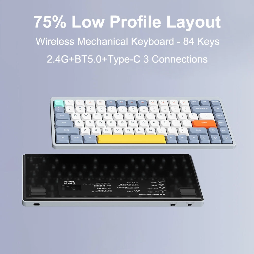 iBlanco 84 Key Mechanical Keyboard with 2.4G Wireless Bluetooth 5.0 and Type-C for Multi-Device Connectivity Q9A5 Compact Design