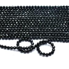 AAA Natural Black Tourmaline Gemstone 3mm-4mm Faceted Round Bead 13inch Strand