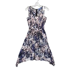 Simply Vera Vera Wang Floral Print Dress Sz S Tie Waist Pintuck Pleats