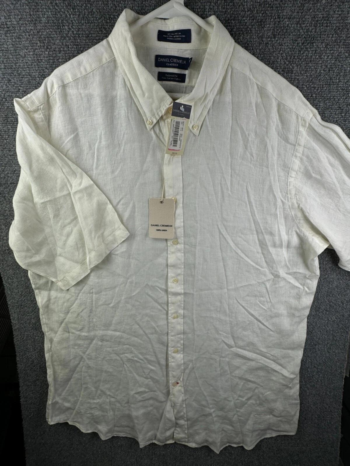 NWT Daniel Cremieux Linen 2XLT Tall Tailored Ivory Short Sleeve Button Up Shirt