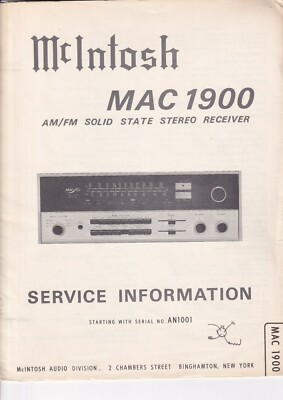 Service Manual-Anleitung für McIntosh MAC 1900 