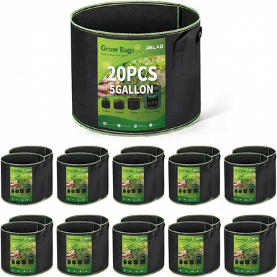 20 Pack 5 Gallon Grow Bags Heavy Duty Aeration Fabric Pots Thickened Nonwoven Ga