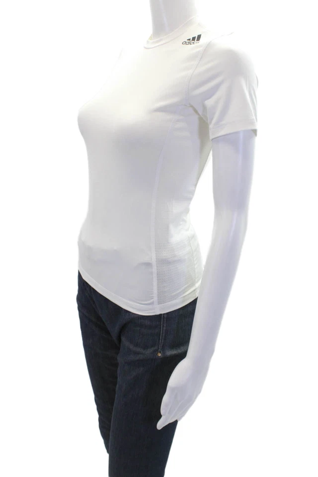 Adidas Boys Perforated Round Neck Short Sleeve Athletic Shirt White Size M - Image 2 of 4