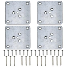 4 PCS Hardware Accessory Replacement Sofa Feet Mounting Plate Silver Metal
